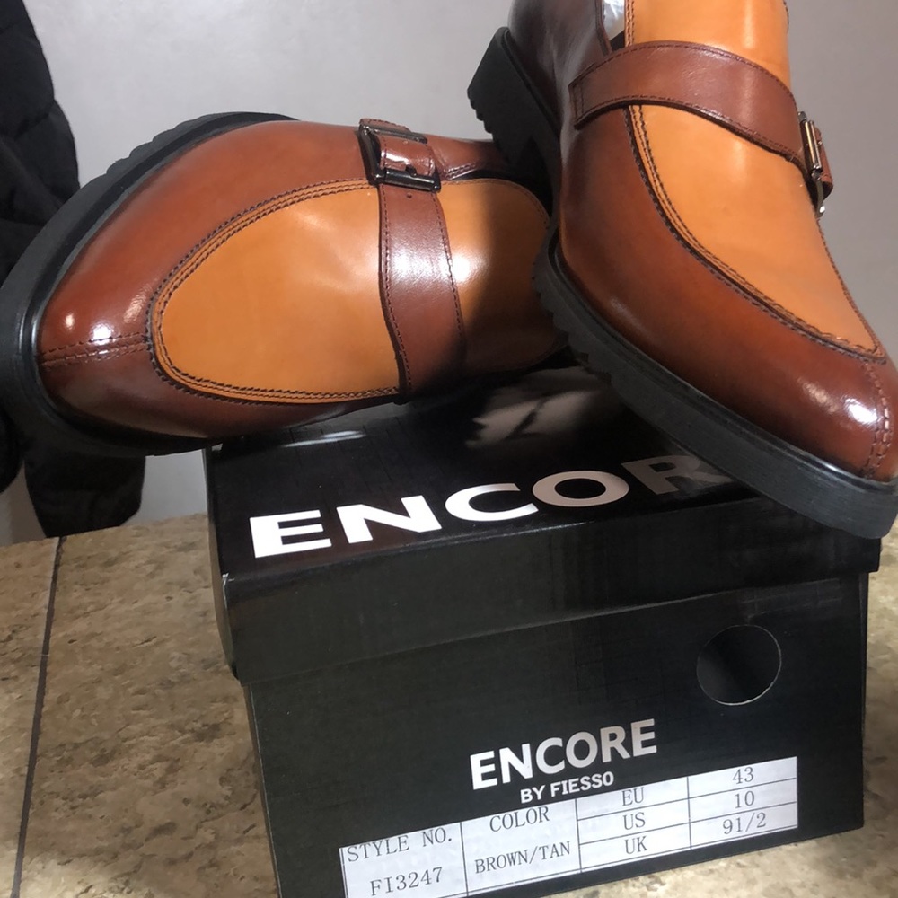 NWB Encore Fiesso Genuine Leather dress SHOE Monk Strap FI3247 wedding suit - Picture 1 of 6